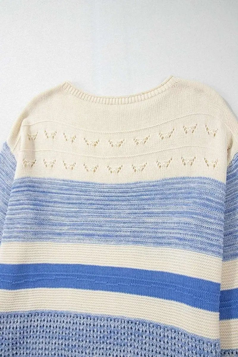 Contrast Round Neck Long Sleeve Sweater - Love Salve